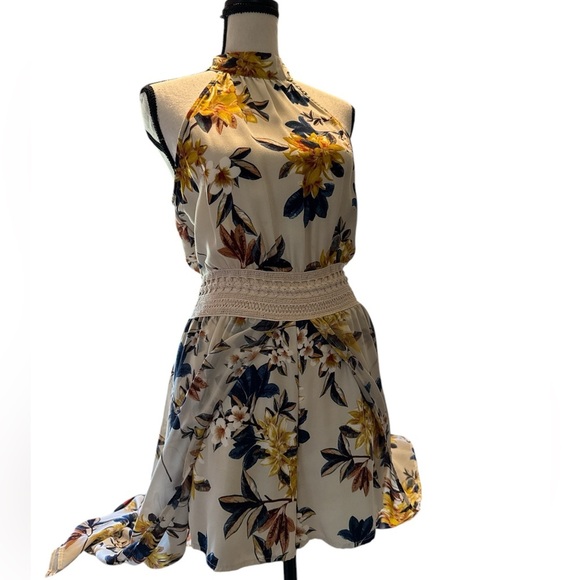 Gypsies & Moondust Floral Halter Maxi Romper  - Yellow and Blue size small - Picture 2 of 5